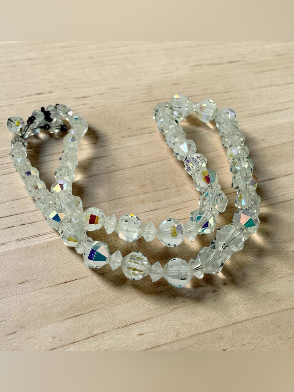 Vintage Laguna AB Crystal Necklace Aurora Borealis Beaded 20-22” Shepherds Hook - Picture 12 of 17
